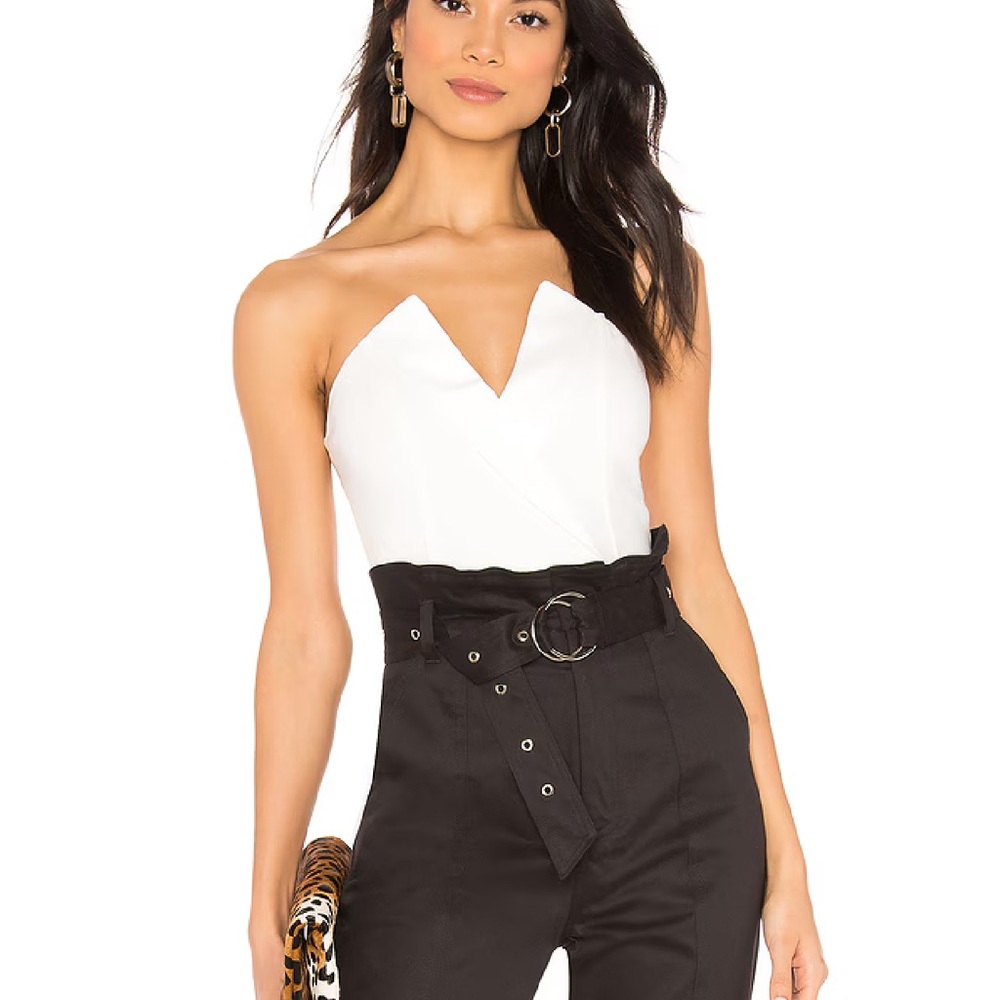 Superdown White Strapless Tuxedo Bustier Top